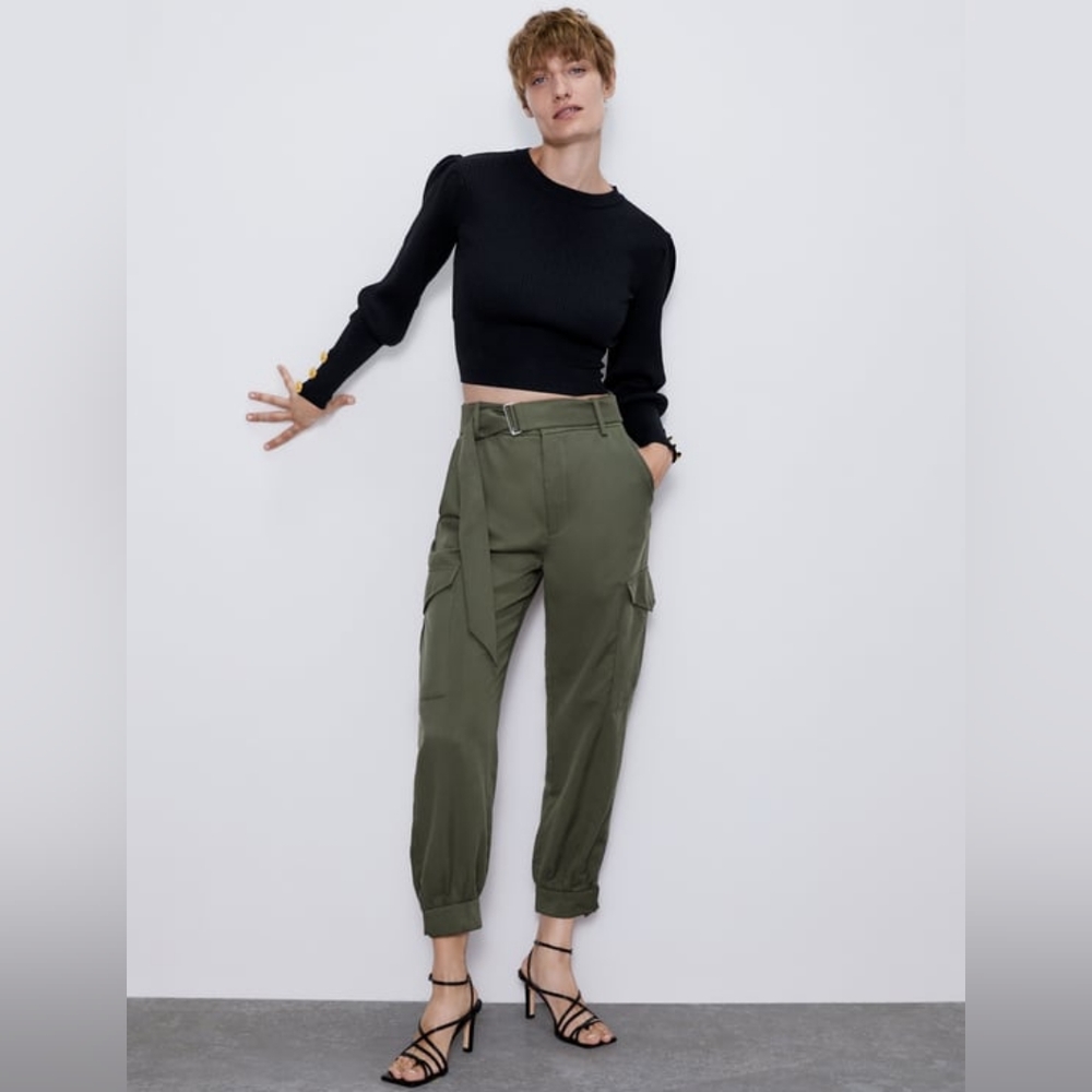 ZARA Pocket Cargo Pants In Green L.